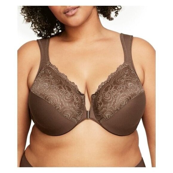 Glamorise 40DD Bra Brown Front Close Wonderwire 1245 Full Figure Wide Strap - Picture 1 of 8